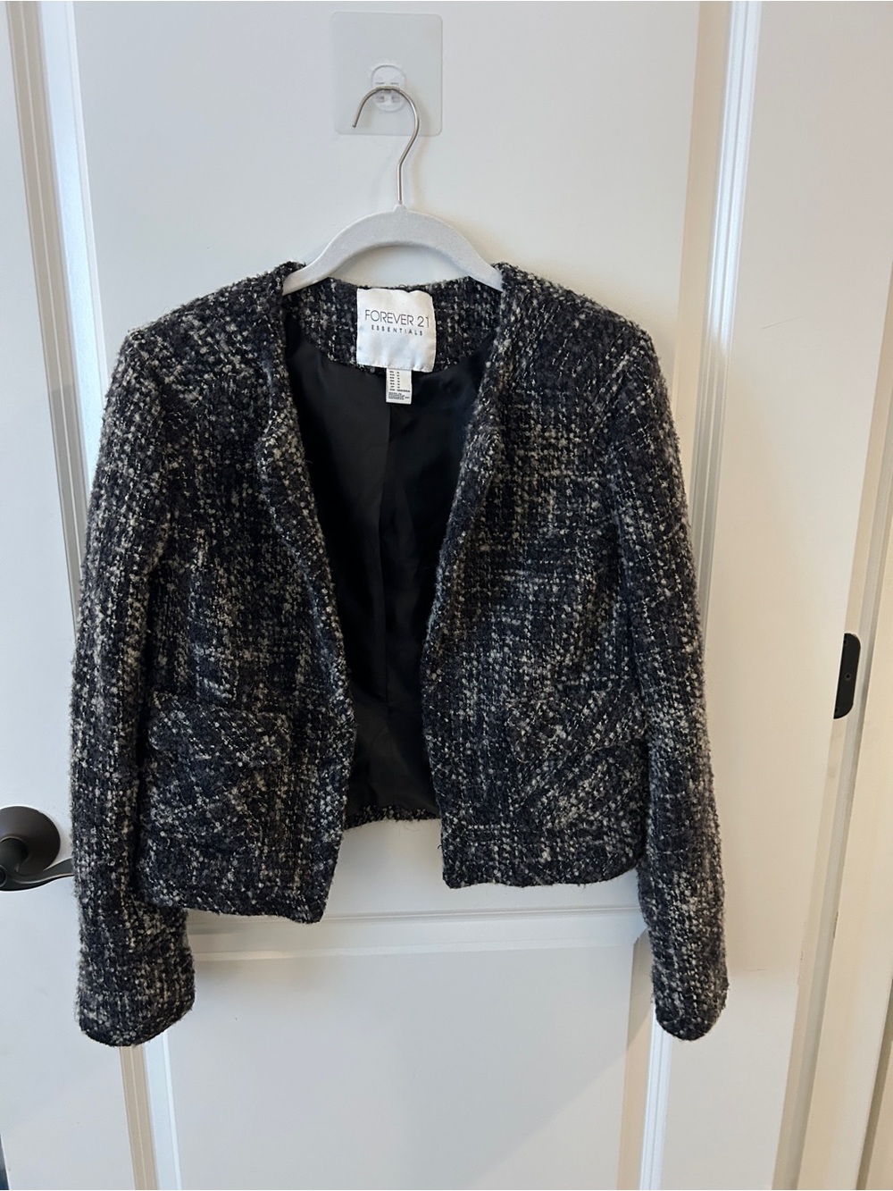 Forever 21 Black and Gray Tweed Collarless Blazer